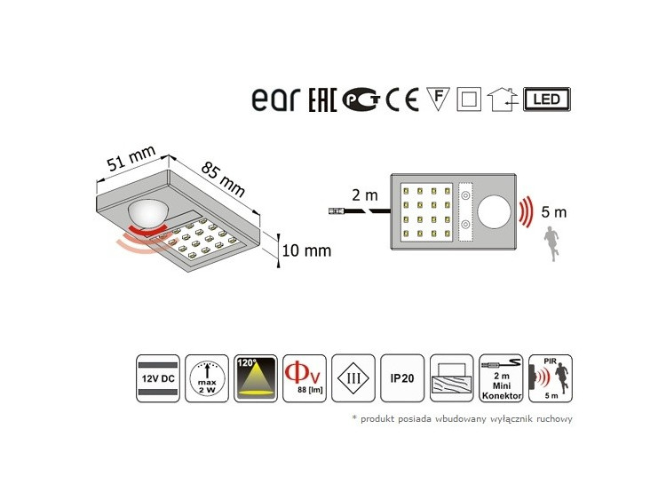 Led osvětlení TA-01 se senzorem