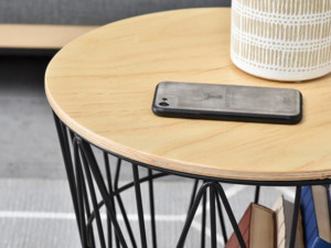 Drátěný odkládací stolek Olin s dubovou deskou, Ø 40 cm