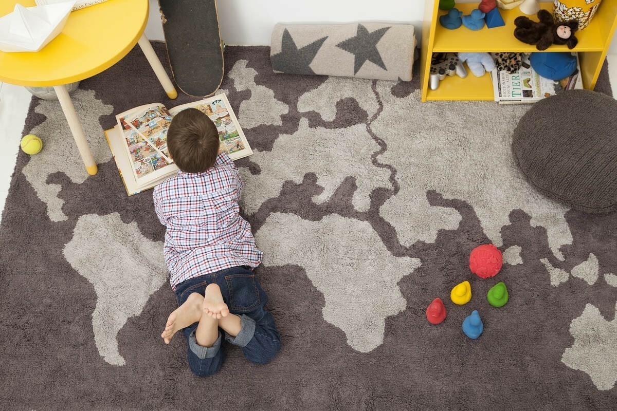 Bavlněný koberec šedý, mapa Lorena Canals - Back To School