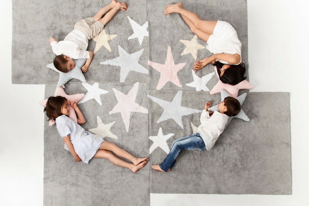 Bavlněný koberec šedý, růžová hvězda Lorena Canals - Stars