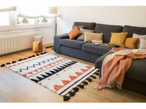 Bavlněný koberec 120 x 160 oranžový vzor Lorena Canals - krémový Azteca