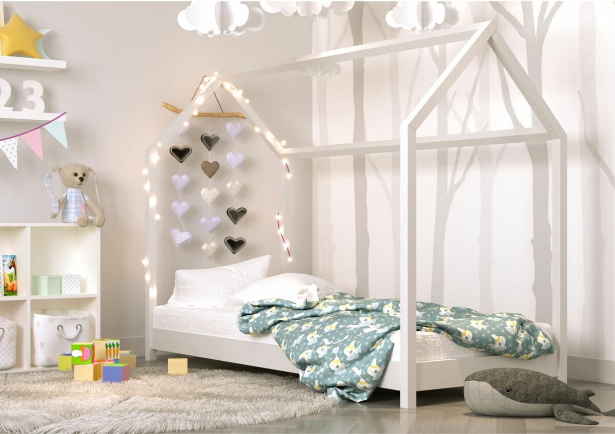 Dětská postel / domeček Bella 80 x 160 cm - bílá + matrace