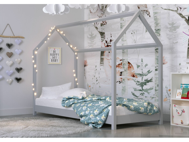 Dětská postel / domeček Bella 80 x 160 cm - šedá + matrace