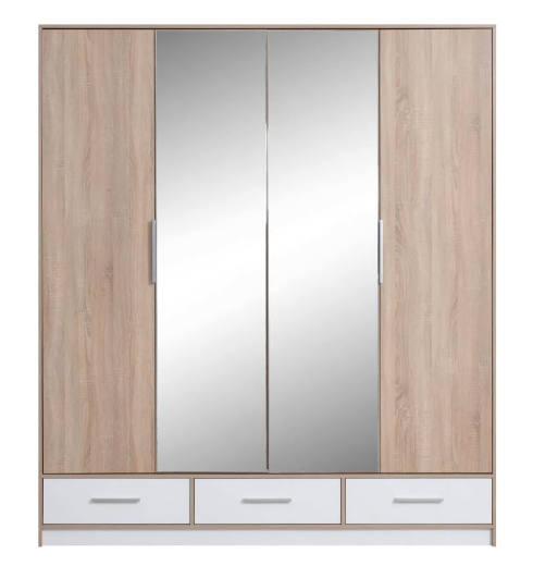 Šatní skříň se zrcadlem Isko - dub sonoma + bílý lux