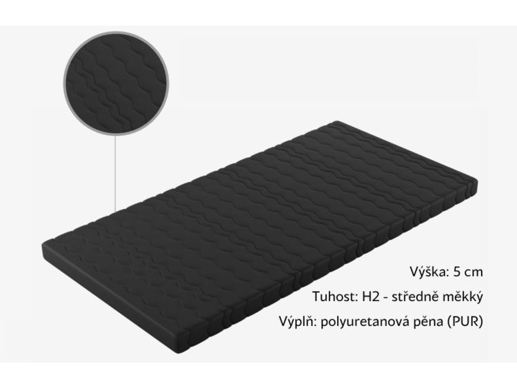 Topper Black 70 x 200 x 5 cm - PUR pěna