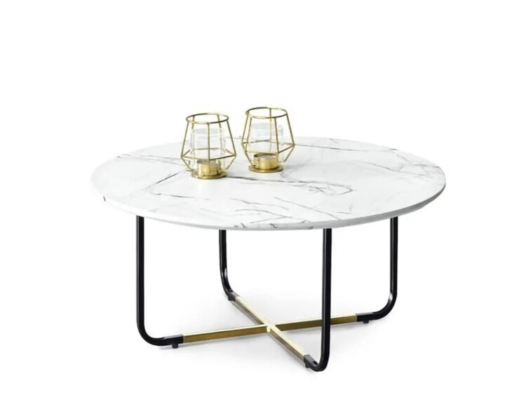 Kulatý odkládací stolek Alisa S - bílý mramor/černo zlaté podnoží