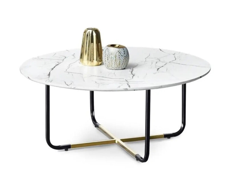 Kulatý konferenční stolek Alisa XL - bílý mramor/černo zlaté podnoží