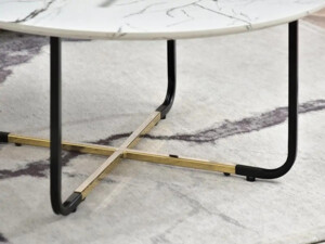 Kulatý konferenční stolek Alisa XL - bílý mramor/černo zlaté podnoží
