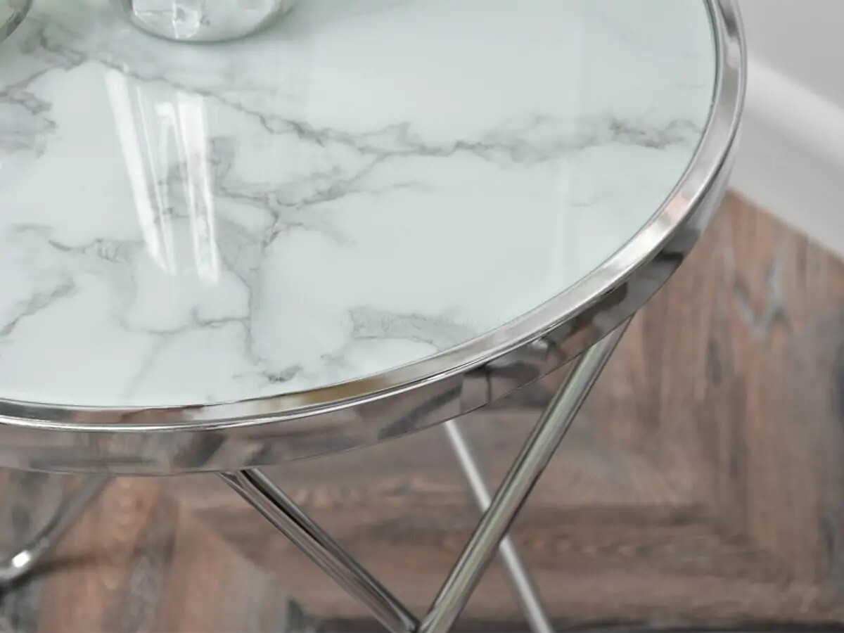 Odkládací stolek Amoin S - sklo - mramor bílý, chrom