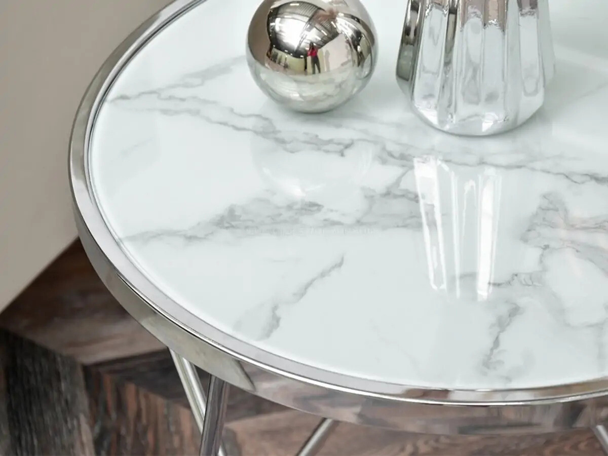 Odkládací stolek Amin S - sklo - mramor bílý, chrom