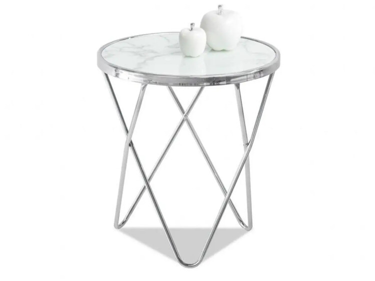 Odkládací stolek Amoin S - sklo - mramor bílý, chrom