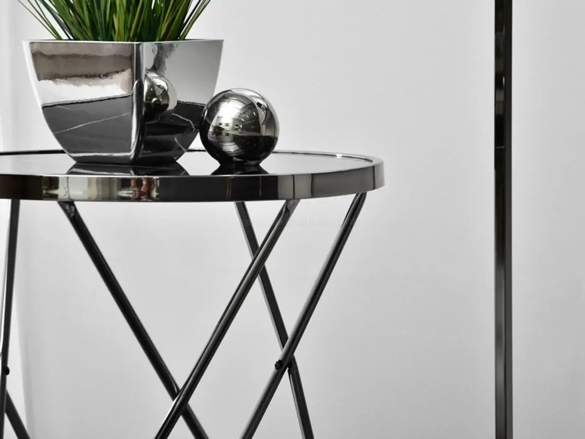 Odkládací stolek Amin S - sklo - mramor černý, tmavý chrom