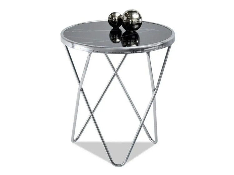 Odkládací stolek Amin S - sklo - mramor černý, chrom