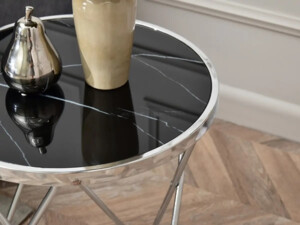 Odkládací stolek Amin S - sklo - mramor černý, chrom