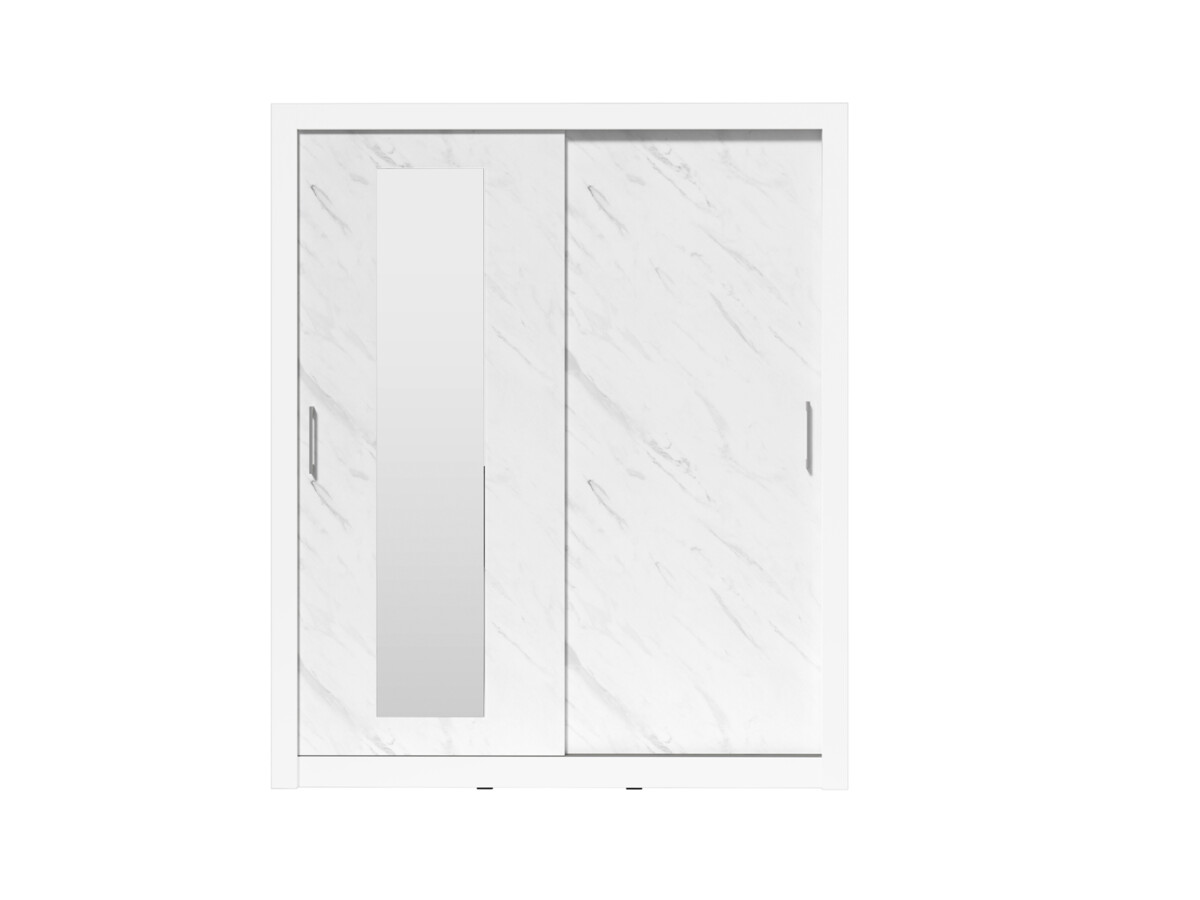 Šatní skříň se zrcadlem IN BOX 180 cm - bílá, mramor