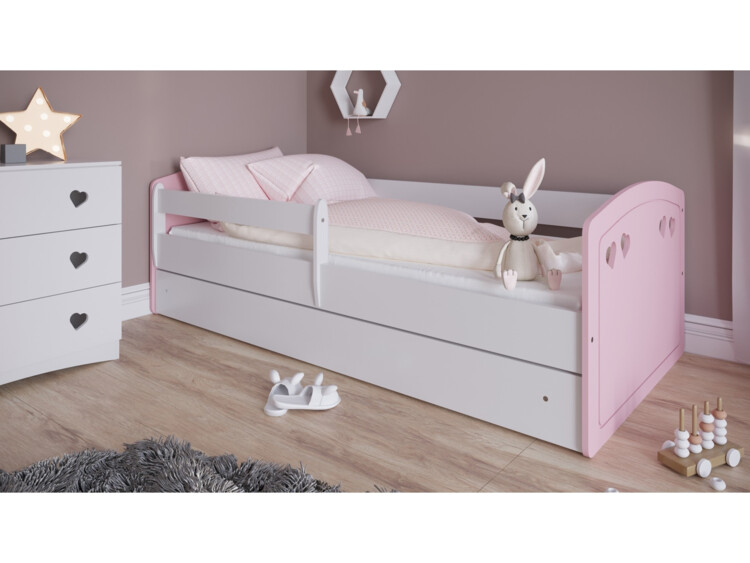 Dětská postel Julia 180 x 80 cm se zásuvkou a zábranou - růžová